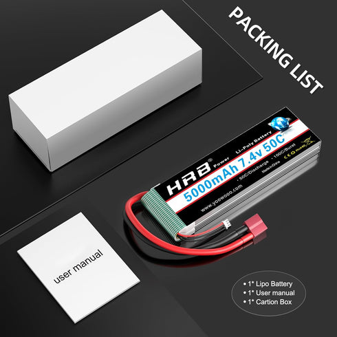 HRB POWER 7.4V 5000mAh 50C 2S HRB Lipo Battery Compatible with RC Car RC Plane RC Truck RC Boat
