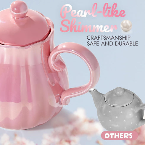 Set, Set Giant bean Porcelain Tea Pearl Pink Real Tea Party for Little Girls, British Royal Princess Series Teapot