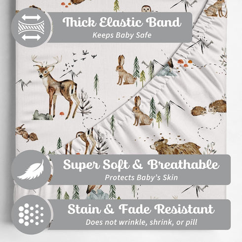 2-Pack Baby Bassinet Sheets for Boy, Girl (Magic Forest) - Fitted Bedside Bassinet Sheets - Buttery Soft Cotton Blend