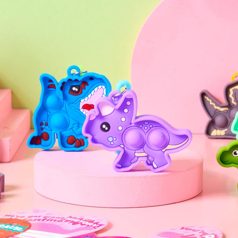 28 Packs JOYIN Valentine's Day Gift Cards with Pop Fidget Keychain Toys, Dinosaur Stress Anxiety Relief Fidget Toys