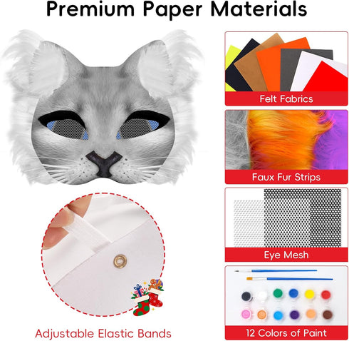 111 Sets Blurap PCS Cat Masks to Paint Therian Mask Kit DIY Therian Mask Base DIY Cat Fox Furry Masks Arts Crafts