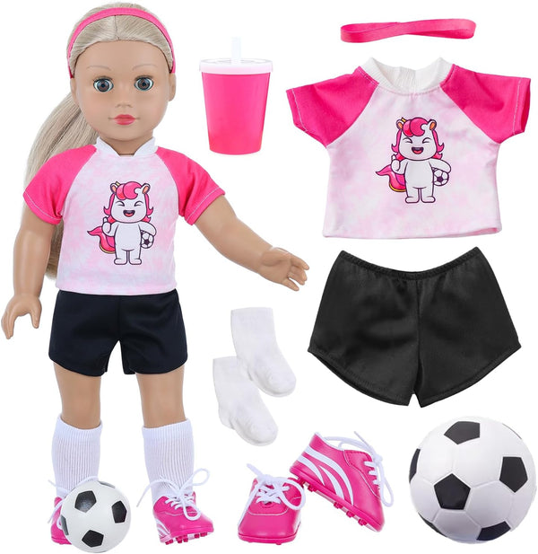18INDC 18 Inch Doll Accessories Football Sport Set - 7PCS Includes Headband, Tops,