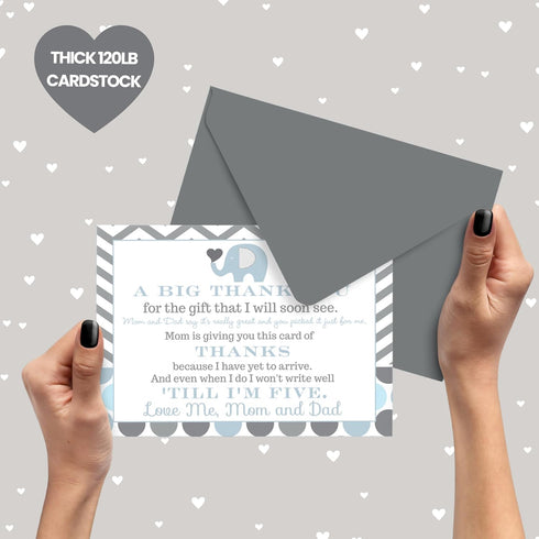 Paper Clever Party Blue Elephant Baby Shower Thank You Cards, 15 Pack with Envelopes, 4x6, Personalize