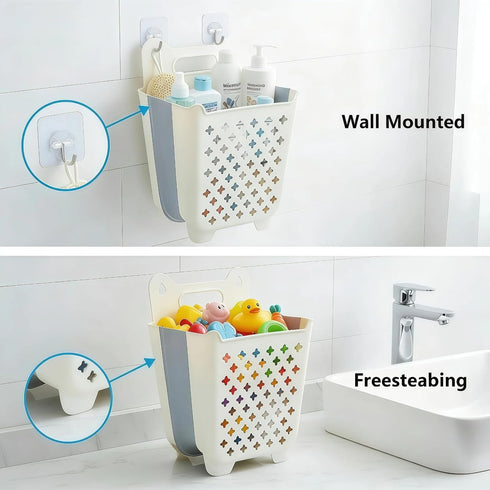 MAOUDA Bath Toy Bin, Stand Up Bath Toy Storage, Foldable Bath Toy Holder for Bathtub, Quick Drain Drying Shower Toy