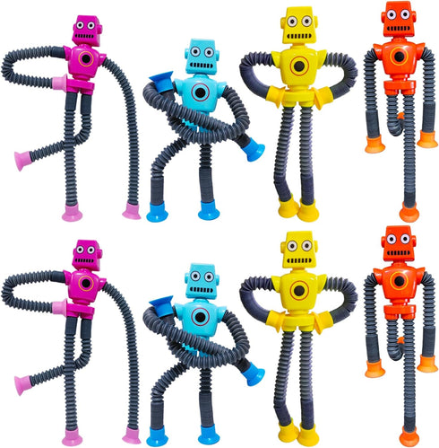 8 PCS Suction Cup Robot Toy - Shape Changing Telescopic Pop Tubes, Autism Sensory Toy for Kids, Funny Bendable Fidget