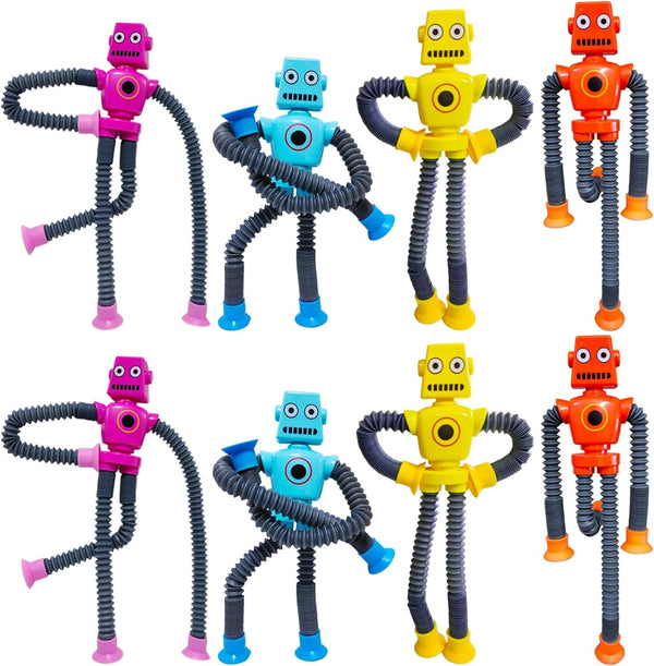 8 PCS Suction Cup Robot Toy - Shape Changing Telescopic Pop Tubes, Autism Sensory Toy for Kids, Funny Bendable Fidget