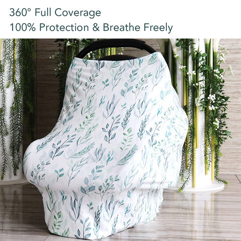 DILIMI Baby Car Seat Cover & Nursing Pillow Cover - Green Leaf Design