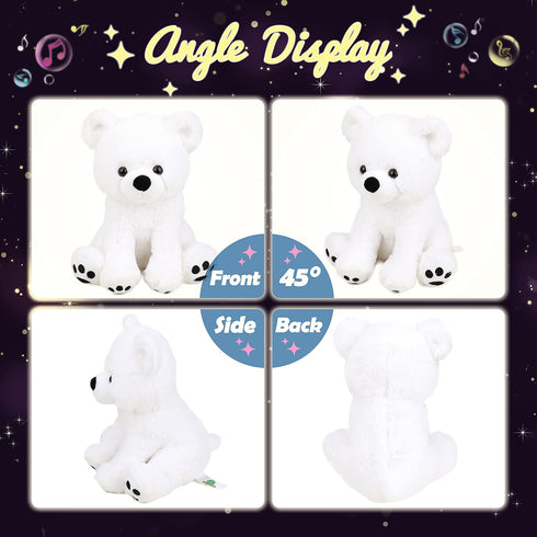 11'' Hopearl LED Musical Stuffed Polar Bear Lighting Up Singing Plush Toy Adjustable Volume Lullaby Animated Soothe