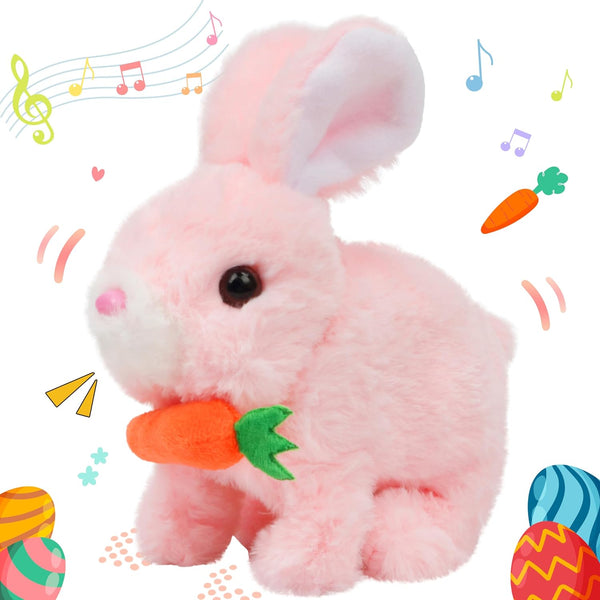 Hopearl Hopping Rabbit with Carrot Interactive Electronic Pet Plush Bunny Toy with Sounds and Movements, Animated