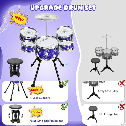 Drmukie Set 2-4 3 4 5 Upgraded Drum for Toddler Toy Ages Kids Jazz Drums Kit with Stool Musical Instrument Toys