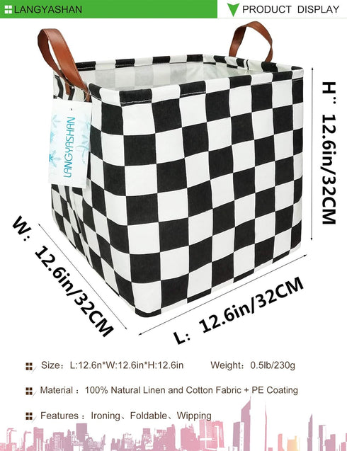 LANGYASHAN Square Storage Baskets - Waterproof Canvas Children Laundry Hamper for Toy Organizer Room Decor