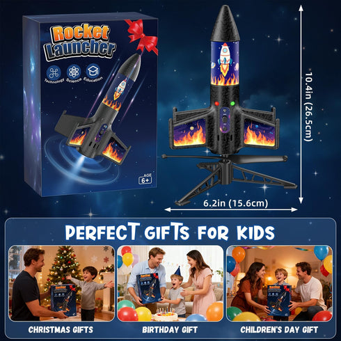 CGGSNDF 300 6-14 Rocket Launcher for Kids, Feet Flight Altitude Rechargeable LED Spinner Rocket with Remote Control
