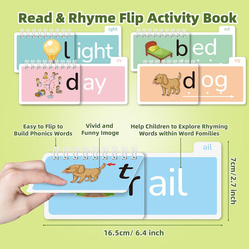 TUNJEJINY 40 4-8 1st 2nd 3rd Word Family Build Book, Read and Rhyme Flip Activity Book, Learn to Read Phonics Flash