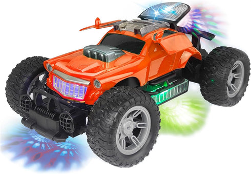 1:18 2.4GHz 80m 3+ Orange RC Truck with Colorful LED Lights Rechargeable Remote Control Car, Range, Remote-Opening