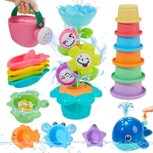 Bath Toys for Kids Ages 1-3 17PCS Fun and Easy-Grip Mold Free