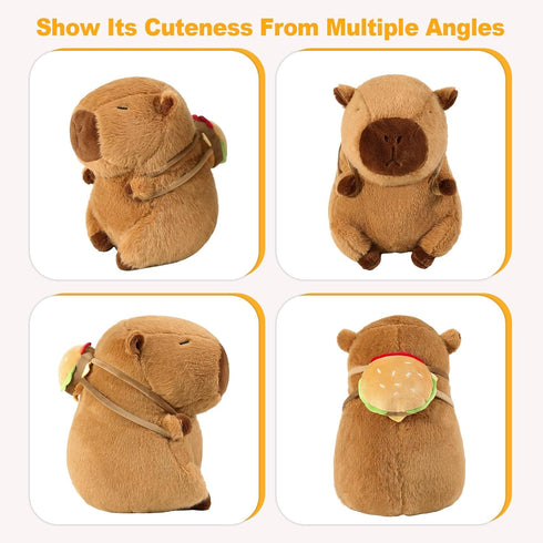 Ditucu Cute Capybara Plush with Hamburger Backpack, 9 Inch Capibara Stuffed Animal Toys for Kids