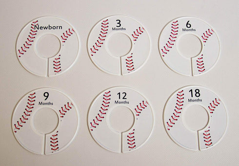 6 Baseball C196 Baby Boy Nursery Clothing Size Closet Dividers - 1.25 Inch Rod