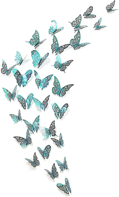 Cheerland Butterfly Wall Decor, 3D Teal Room Stickers, Removable Turquoise Butterflies Decals for Girl Bedroom