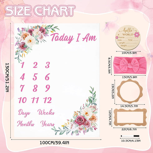 Floral Baby Milestone Blanket for Baby Girls Flannel Newborn Infant Swaddle Baby Growth Blanket Photography Background