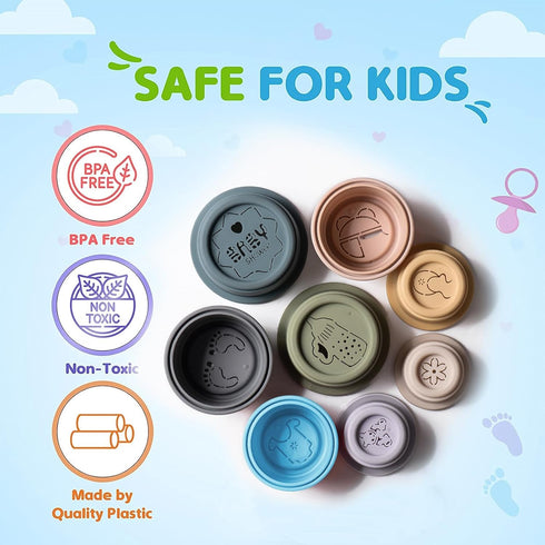 8-Piece Set 6 ZYFLSQ Stacking Cups Baby Toy, - Nesting Cups for Babies Months+, Bath Toys with Pattern for Kids