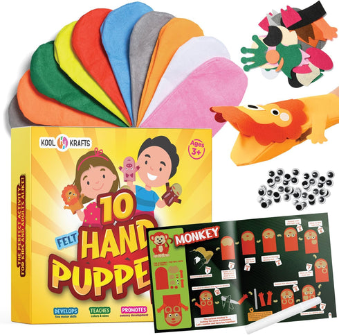 10 Hand Puppet Kit Make Your Own Animal Characters, Felt Pieces, Simple Step-by-Step Instructions, Arts & Crafts