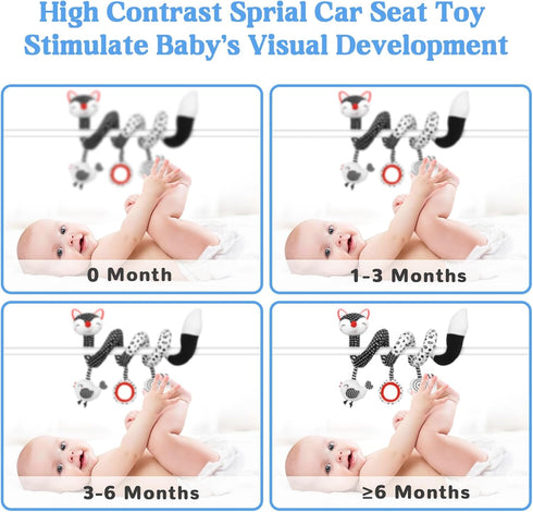 Car Seat Toys for Babies 0-3 Months, Spiral Stroller Toys, High Contrast Black and White Baby Toys