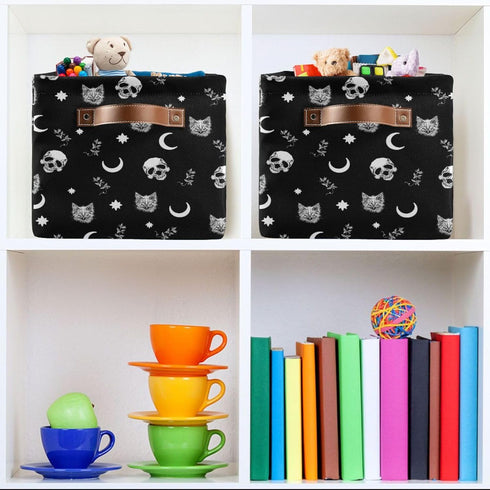 Storage Basket Bin with Skull Cat Moon Gothic Pattern, Collapsible Organizer Basket for Nursery Bedroom