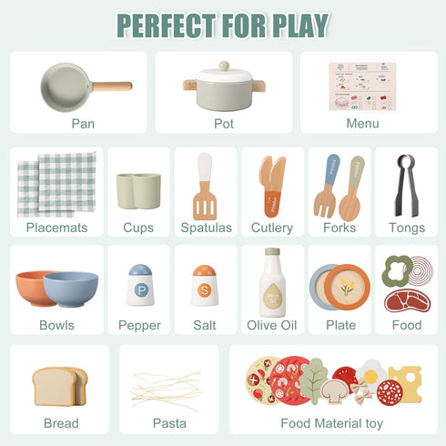 Set, Set 3 4 5 Pithfor Wooden Play Cooking Pretend Play Kitchen Accessories Toys for Kids Toddlers, Including Play