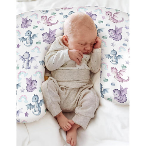 Fairytale Dragon Love Stars Baby Nursing Pillow Covers for Boy Girl Baby Dragons Purple Nursery Feeding Pillowcase