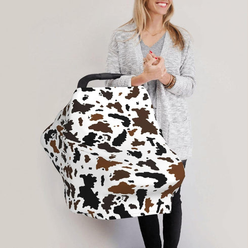 Sozzjile Brown Cow Print Western Baby Stuff Car Seat Covers Multi-Use Car Seat Canopy Carrier Cover, Breathable