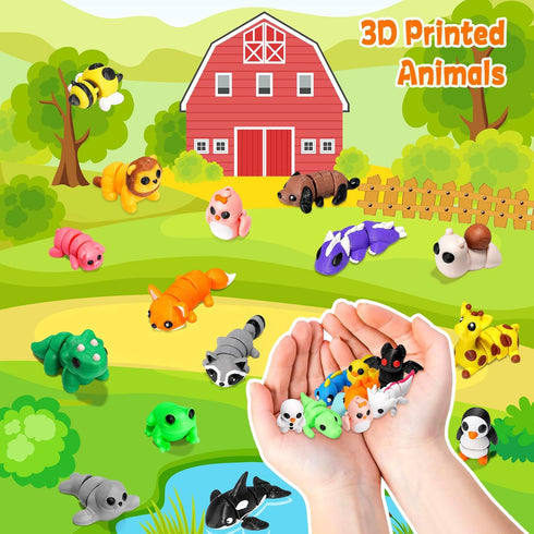 64pcs 3D 3D VZZNN Mini Printed Animals Bulk, Printed Articulated Flexible Fidget Toy, Cute Little Animal Figurines Toy
