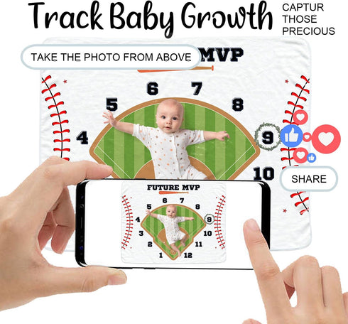 Baseball Baby Monthly Blanket for Boys, Newborn Month Blanket, Soft Flannel Photography Background Prop, Personalized