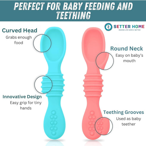 Soft Silicone Baby Spoons, Self-Feeding for 6-12 Months, Ergonomic Training Spoons, BPA Free