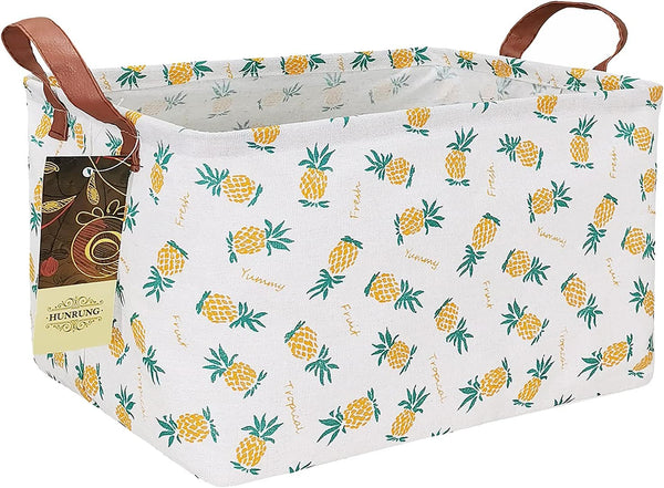 HUNRUNG Rectangle Storage Basket, Cute Canvas Organizer Bin for Toys, Books, Clothes