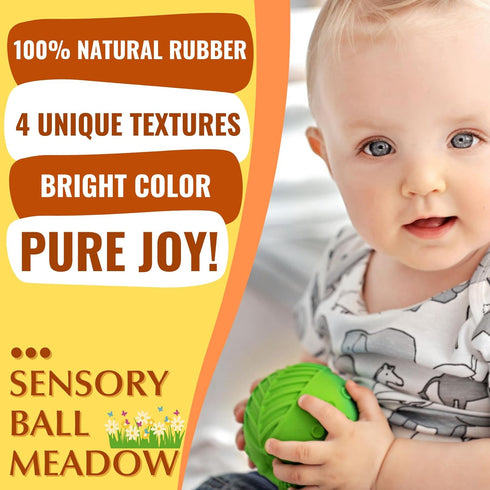 caaocho Pure Natural Rubber Sensory Ball, 3" Meadow Baby Toy for Sensory Play, BPA Free
