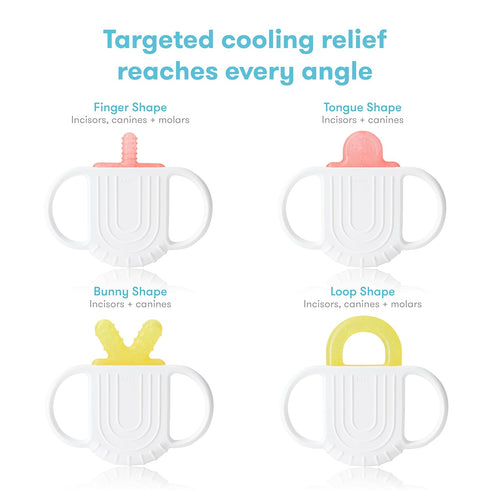 Frida Baby 4-in-1 Silicone Teething Toys, Not-Too-Cold-to-Hold Teether for Babies 0-18 Months, BPA-Free Teething Relief