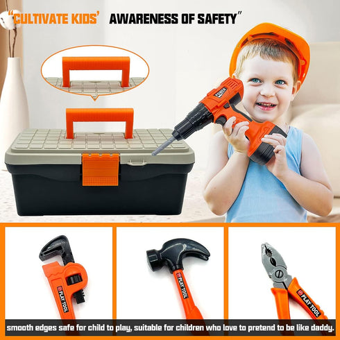 Set 48 Set 3 4 5 Kids Tool Piece Toddler Tool with Electronic Toy Drill& Tool Box,Pretend Play Kids Toys,Construction