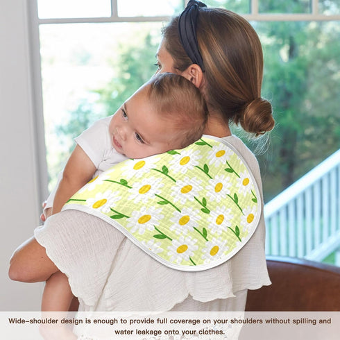 decor gift 4 Pack 22x11in Cotton Burp Cloths Large Soft Touch Spring White Daisy Green Pattern Feed Cloth for Unisex