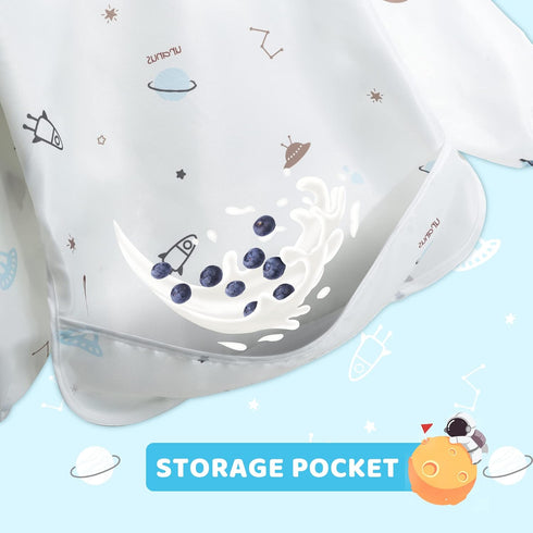 Little Dimsum Mess-Proof Baby Bibs - Long Sleeve Waterproof Feeding Art Smock, Pack of 2 Colors