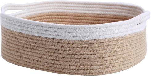 CIKI HOME Woven Cotton Rope Storage Basket, Cube Changing Table Organizer for Closet Towels,