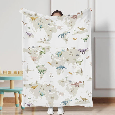 Colorful Dinosaurs Map Baby Blanket for Boy Girl Cartoon Dinosaur Swaddle Blanket Jungle Animal Soft Flannel Receiving Blanket Toddler Baby Newborn Nursery Crib Bed Throw Blanket Playmat 30x40