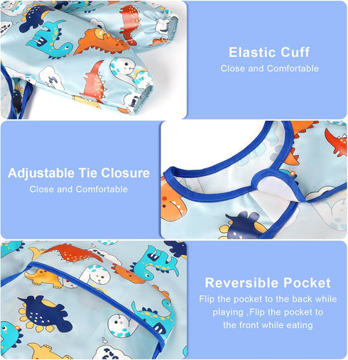 Accmor 4-Pack Waterproof Long Sleeve Bibs for Toddlers - Ideal for Mess-Free Feeding