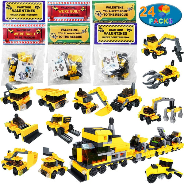 WODMAZ 24 Packs Construction Vehicles Building Blocks for Kids, Mini Cars Sets for Birthday Party Favors