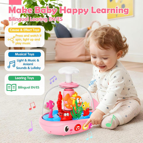 DUPHLAGT 6-12 9-12-18 1 2 3 Baby Girl Toys Months - Press & Spin Aquarium Light Up Musical Toy for Infant Toy Months