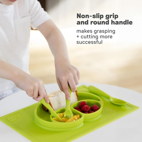 ezpz Happy Utensils - 24 Months+ (Coral) - BPA Free Fork, Spoon, Knife for Toddlers and Preschoolers