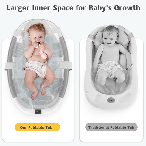 0-36 Himold Collapsible Baby Bathtub for Newborn to Toddler Months, Spacious Foldable Infant Bath Tub with Thermometer
