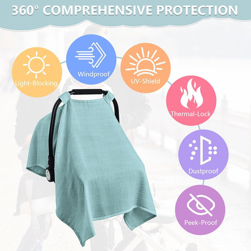 100% Baby Car Seat Cover, Muslin Carseat Cover, Universal Carseat Covers Baby, Infant Car Seat Cover for Sun, Bug