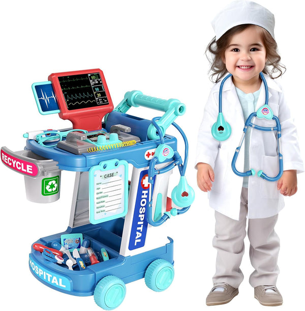 Doctor Kit for Kids - Pretend Doctor Playset with Cart and Stethoscope for Toddlers