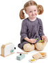 Tender Leaf Toys Mini Chef Breakfast Toaster Set - 10 Pcs Classic Wooden Pop Up Toaster Toy for Pretend Cooking