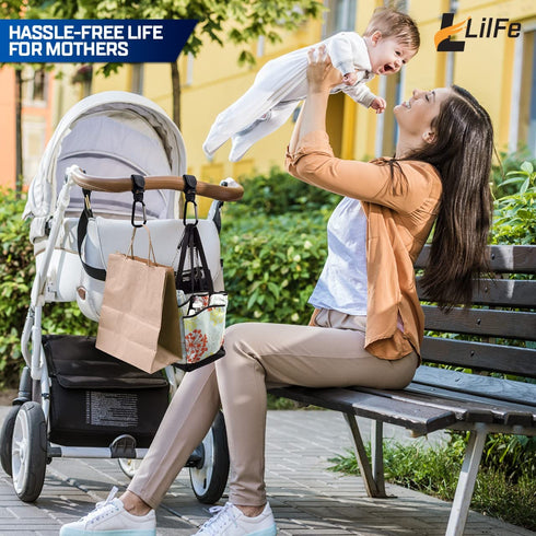 2 Pcs Black Baby Stroller Hooks for Hanging, Multipurpose Stroller Straps with Durable Clips for Diaper Bags